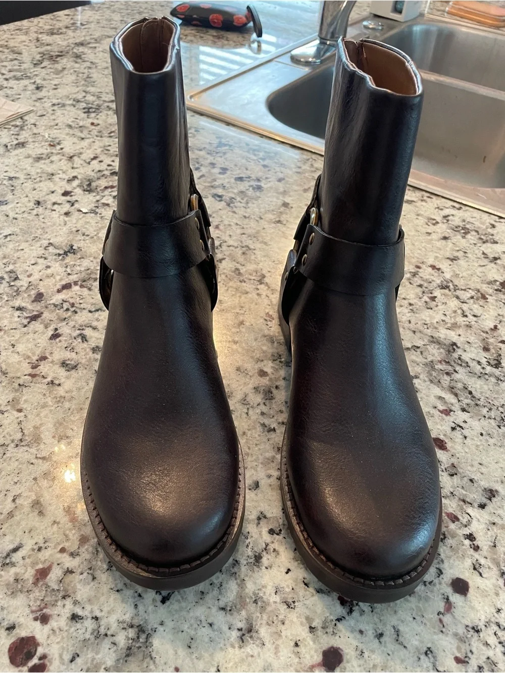 FRYE AND CO. Women's Dark Brown Leather Harness Ankle Boots